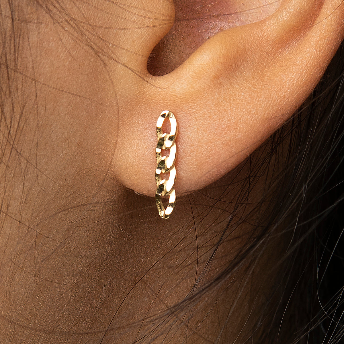 Gold Curb Chain Stud Earrings