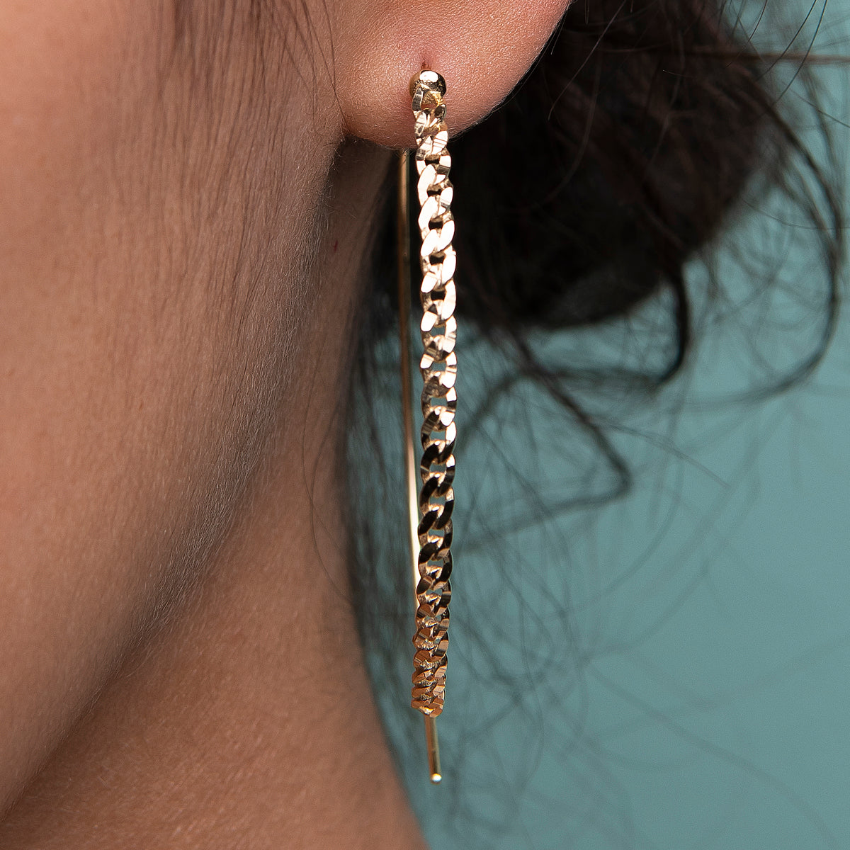 Gold Curb Chain Threader Earrings – SaraBeJewelry